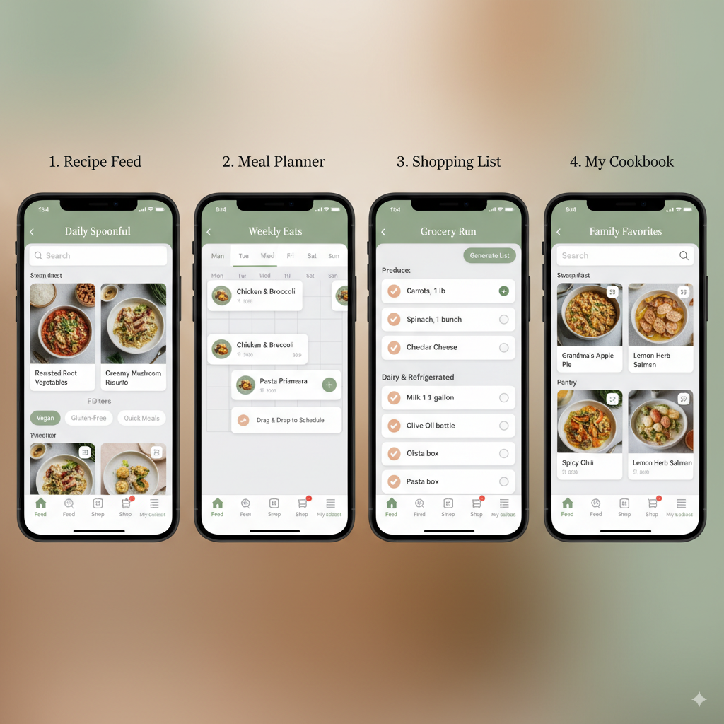 Cooking recipe app UI mockup